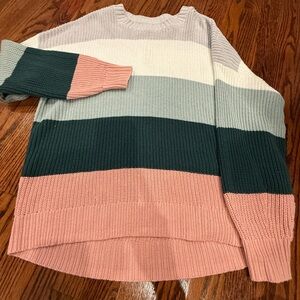 Hollister Pink and Green Striped Sweater